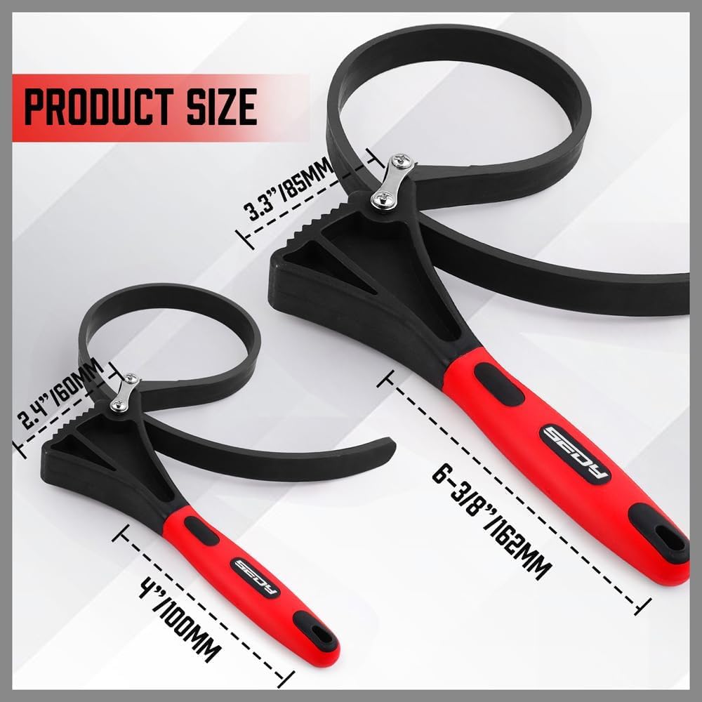 2-Piece Strap Wrench Set with Reinforced Rubber for Maximum Grip, Adjustable Sizes
