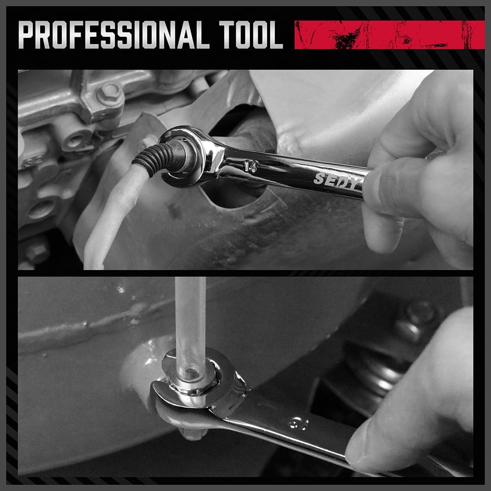 SEDY 4PCS Metric Tubing Wrench Set, double open end, 15° offset for tight spaces, CR-V steel, rust-resistant, ideal for plumbing and automotive use