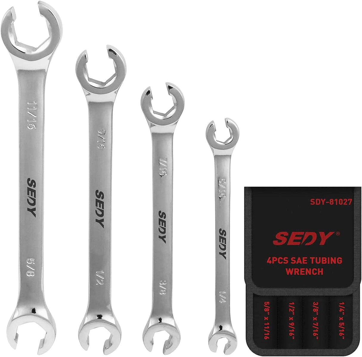 SEDY 4-Piece SAE Tubing Wrench Set - Featuring Durable CR-V Steel Construction and Ergonomic Handle for Easy Access