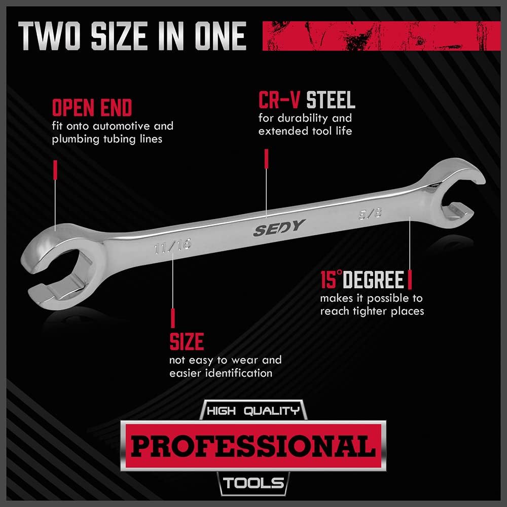 SEDY 4-Piece SAE Tubing Wrench Set - Featuring Durable CR-V Steel Construction and Ergonomic Handle for Easy Access
