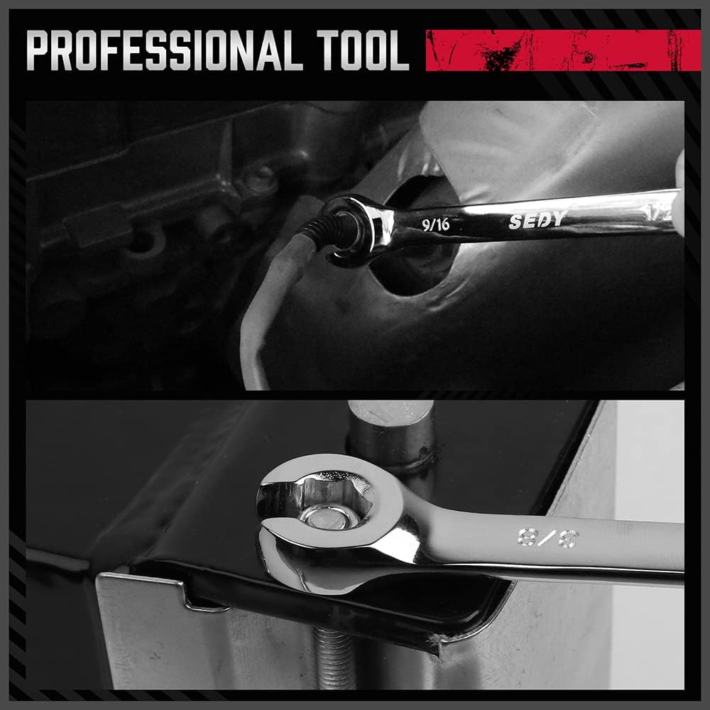 SEDY 4-Piece SAE Tubing Wrench Set - Featuring Durable CR-V Steel Construction and Ergonomic Handle for Easy Access