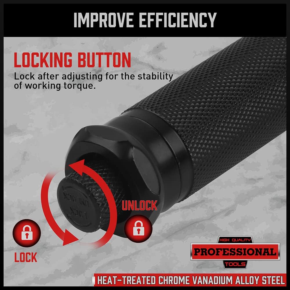 SEDY 1/4" Drive Click Torque Wrench, 20-200 in-lb Adjustable CR-V Ratchet Wrench with Extension Bar, Drive Reducer & Storage Case