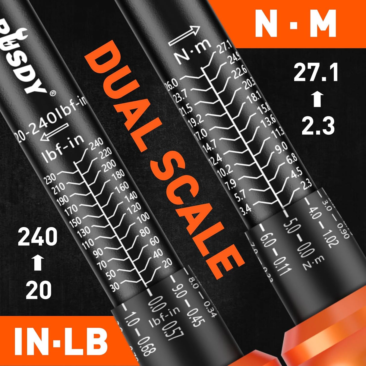 HORUSDY 1/4 inch torque wrench set with dual scale in-lb/Nm, extension bar, and adapter, calibrated for precision in automotive and bicycle repair