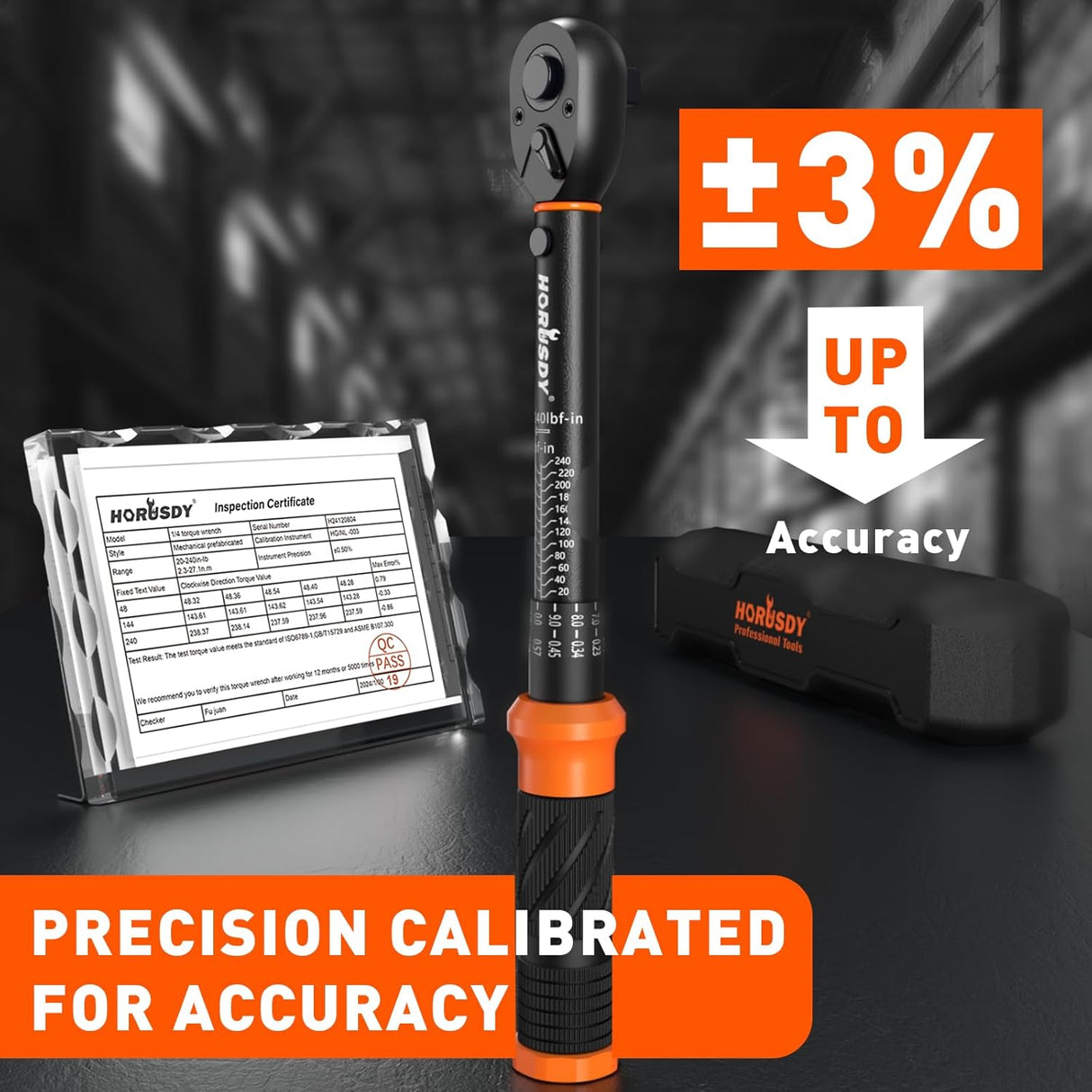 HORUSDY 1/4" Torque Wrench Set, 20–240 in-lb, ±3% Accuracy, 3-Piece Kit