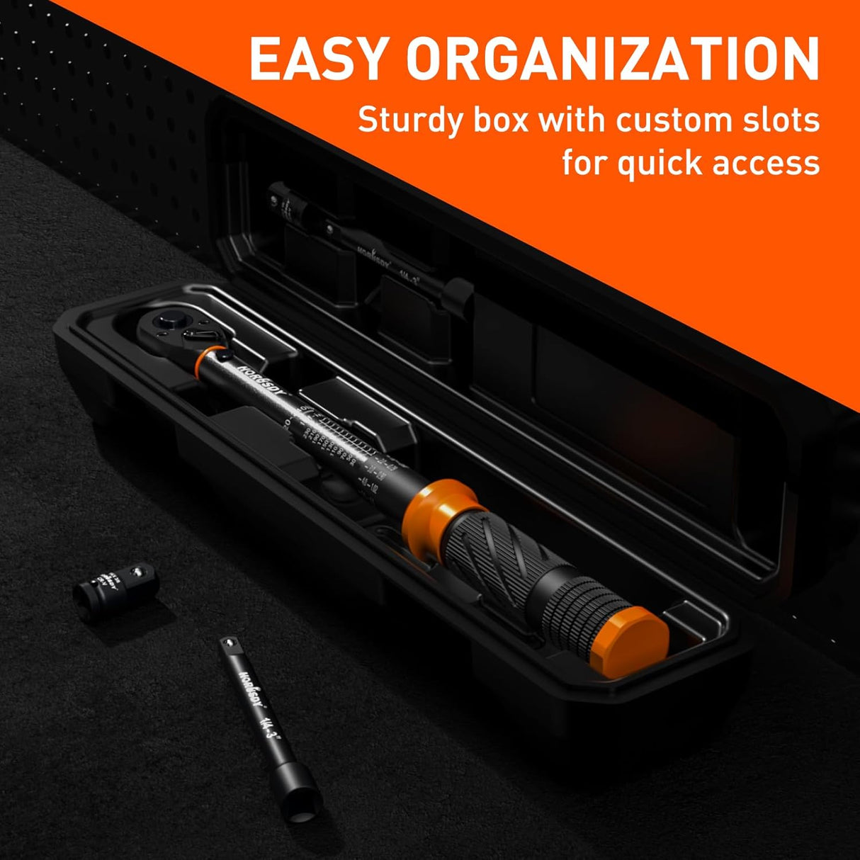 HORUSDY 1/4 inch torque wrench set with dual scale in-lb/Nm, extension bar, and adapter, calibrated for precision in automotive and bicycle repair