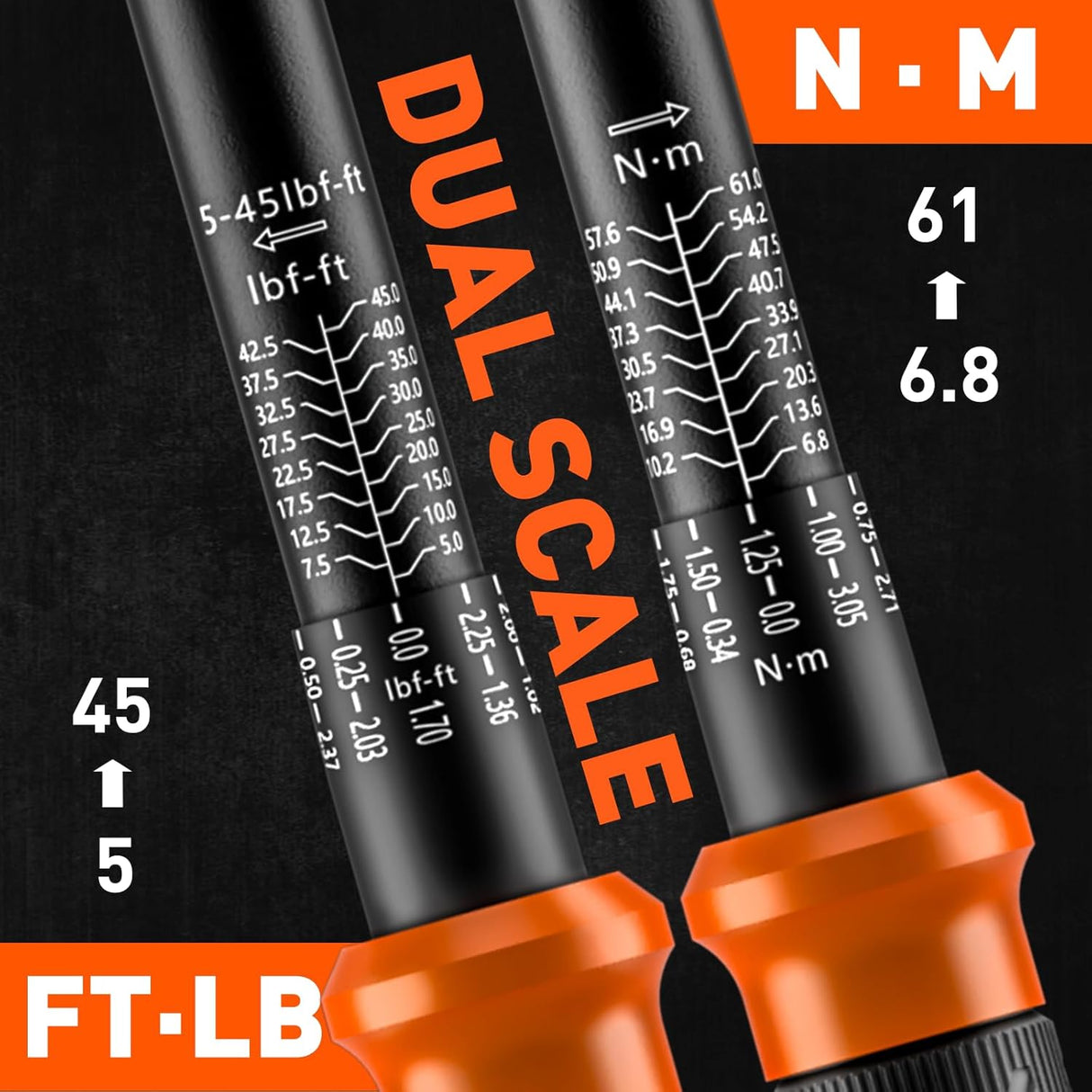 HORUSDY 3/8 inch torque wrench set with dual scale, adapters, and extension bar in case, calibrated for precision and auto repair applications