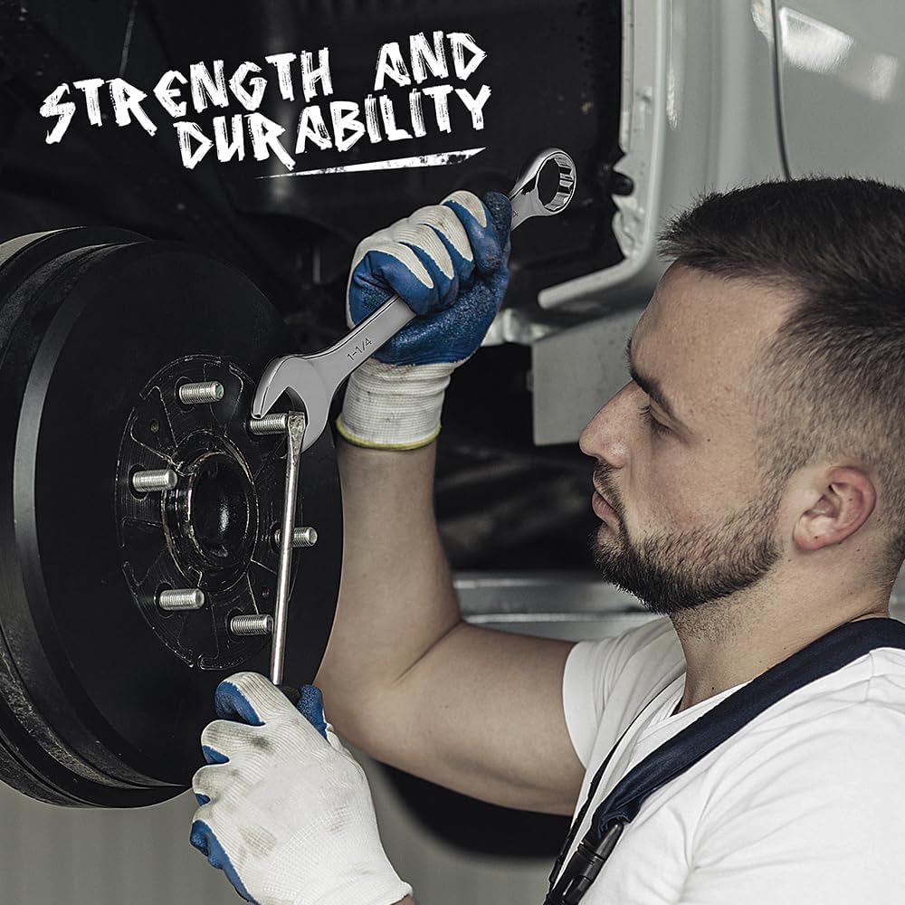 HORUSDY SAE combination wrench set with 6 large sizes, 12-point box end, polished CR-V steel, and roll-up storage pouch