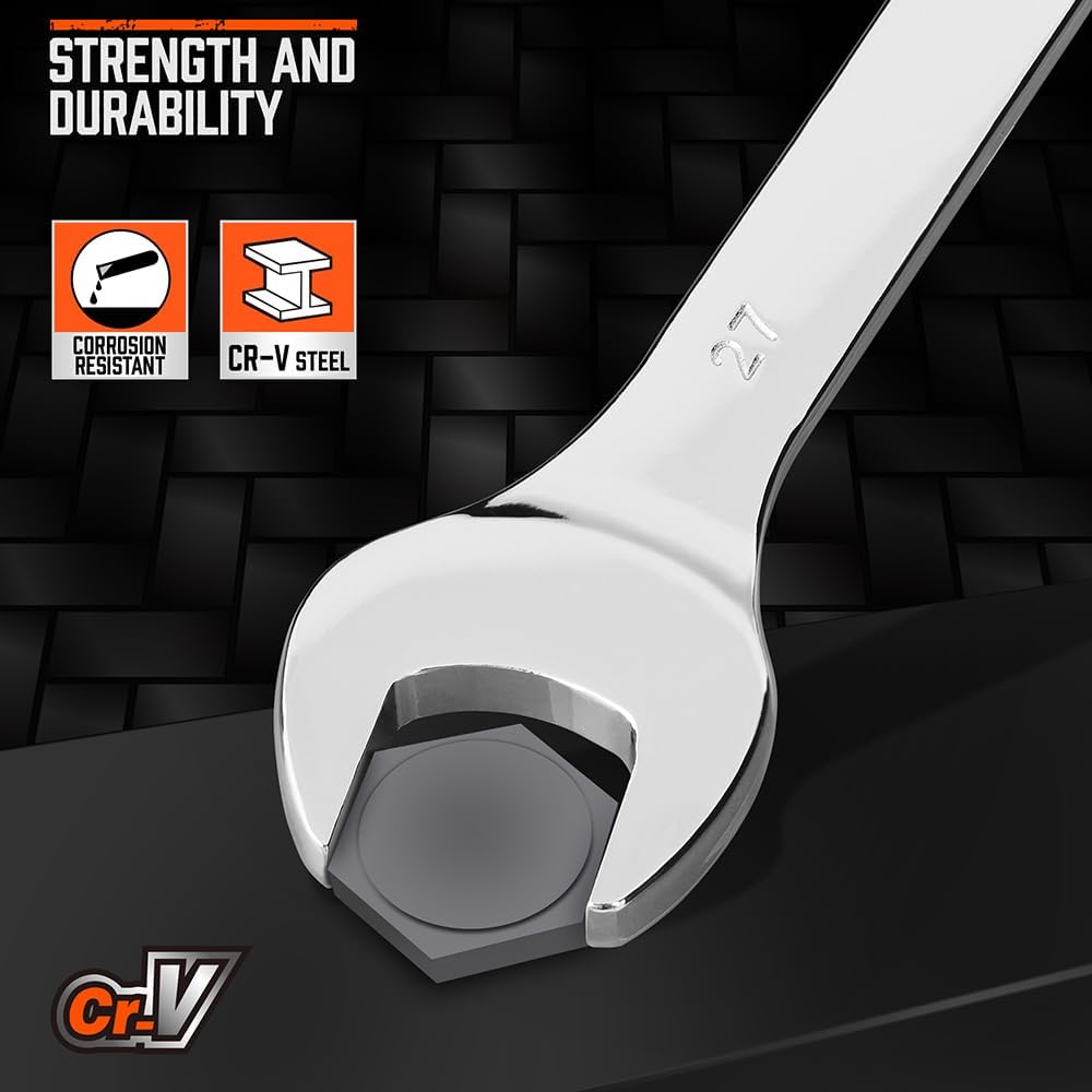 HORUSDY 6-Piece Metric Combination Wrench Set, CR-V Steel, 12-Point Box End, Long Pattern, 23-32mm with Storage Pouch