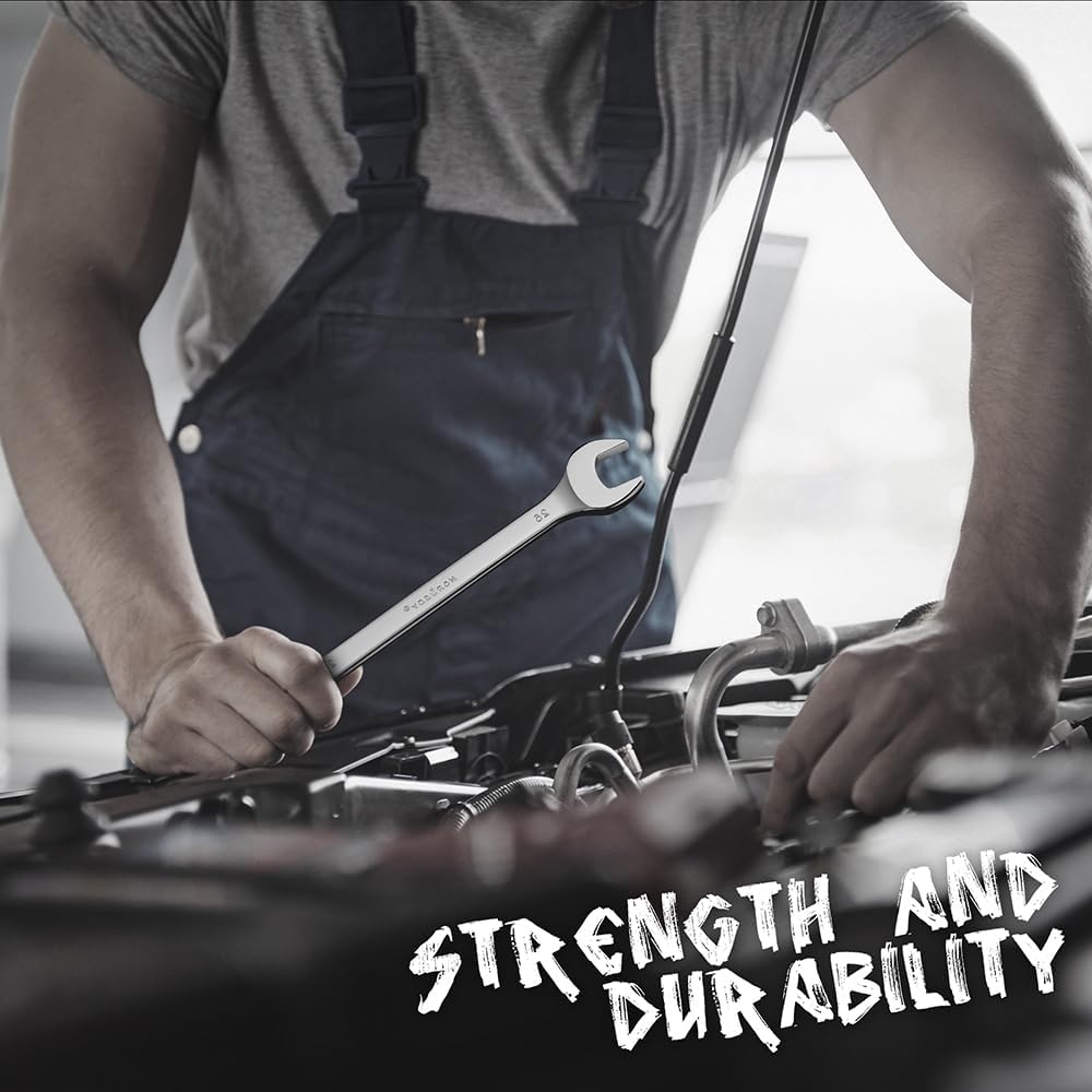 HORUSDY 6-piece long pattern metric combination wrench set with CR-V steel and 12-point box end, sizes 23mm to 32mm