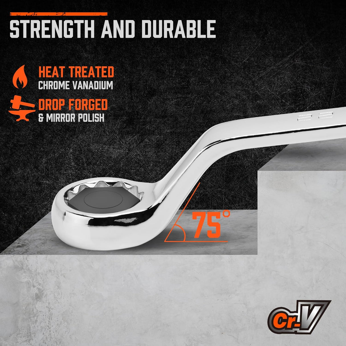 HORUSDY 9-piece metric box wrench set with mirror polish, 75-degree offset, and organized roll pouch