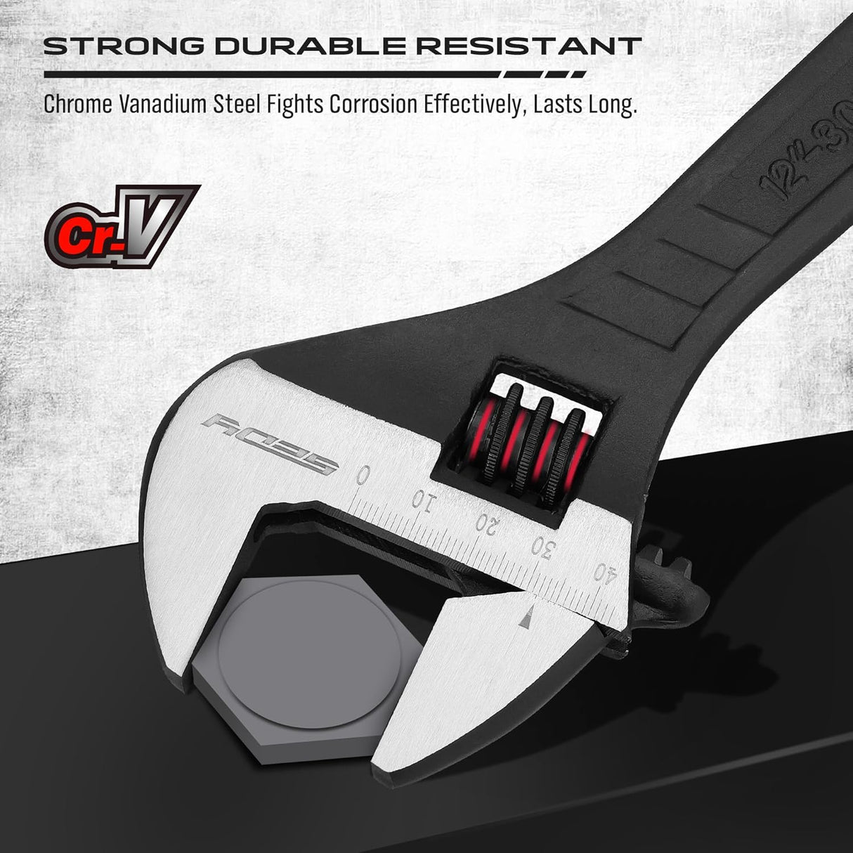 SEDY 4PCS Adjustable Wrench Set in CR-V steel with laser-etched scales, ergonomic handle, 6", 8", 10", and 12" sizes, ideal for various tasks