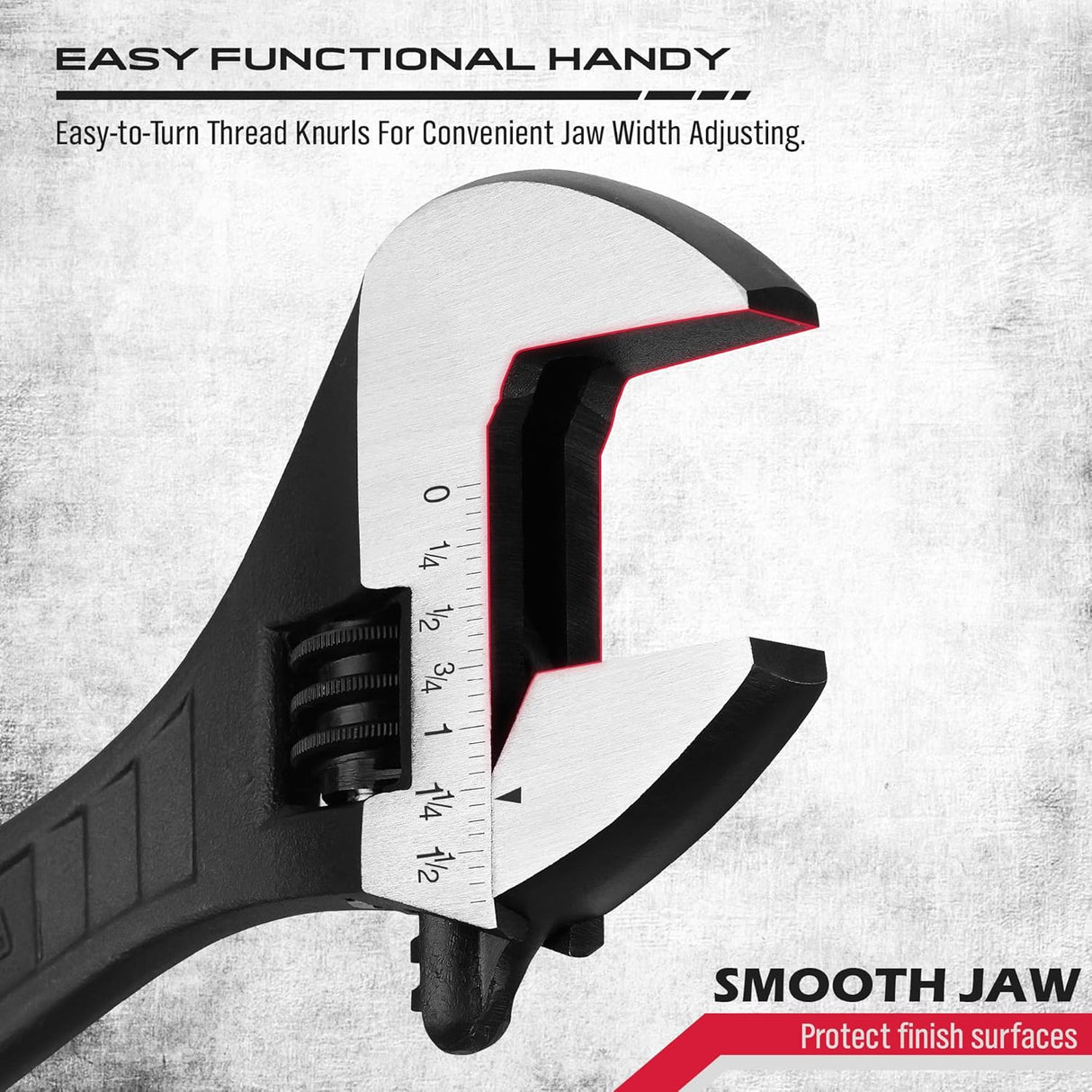 SEDY 4PCS Adjustable Wrench Set in CR-V steel with laser-etched scales, ergonomic handle, 6", 8", 10", and 12" sizes, ideal for various tasks