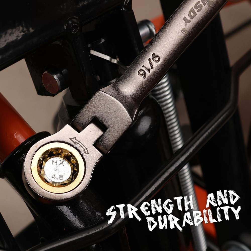 HORUSDY 12-piece SAE flex-head ratcheting wrench set with 72-tooth mechanism, CR-V steel, and storage organizer tray