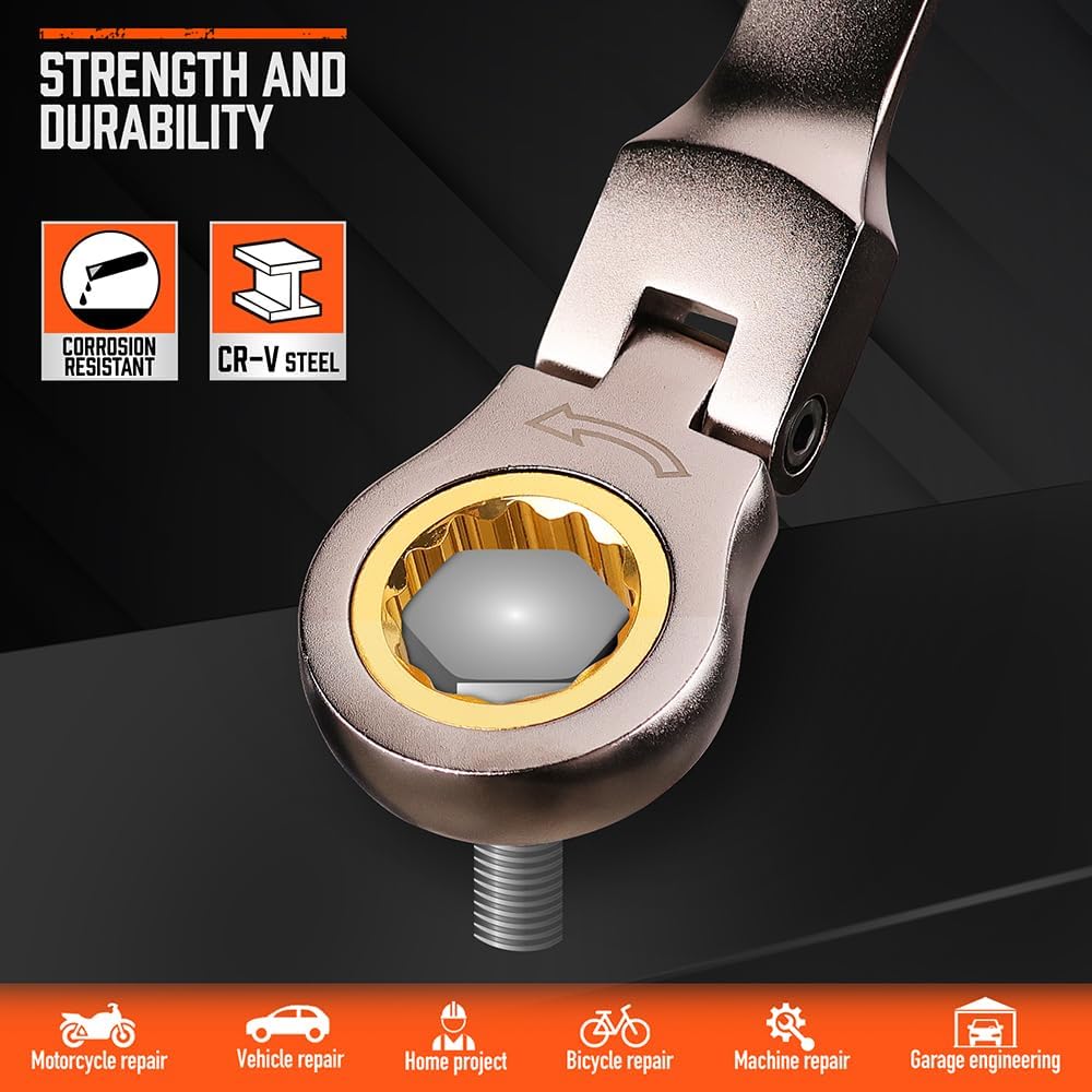 HORUSDY 24-piece flex-head ratcheting wrench set with both metric and SAE sizes, 72-tooth CR-V steel design and organizer case