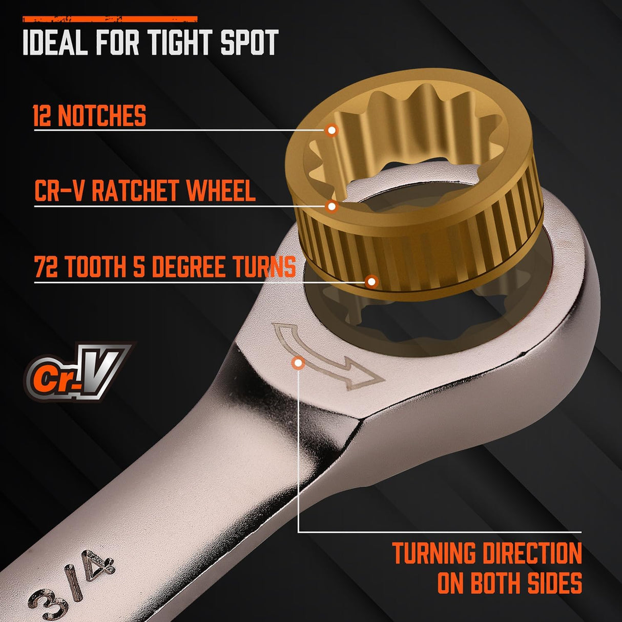 HORUSDY 24-piece ratcheting wrench set with SAE and metric sizes, CR-V steel, 72-tooth gear, and portable organizer tray