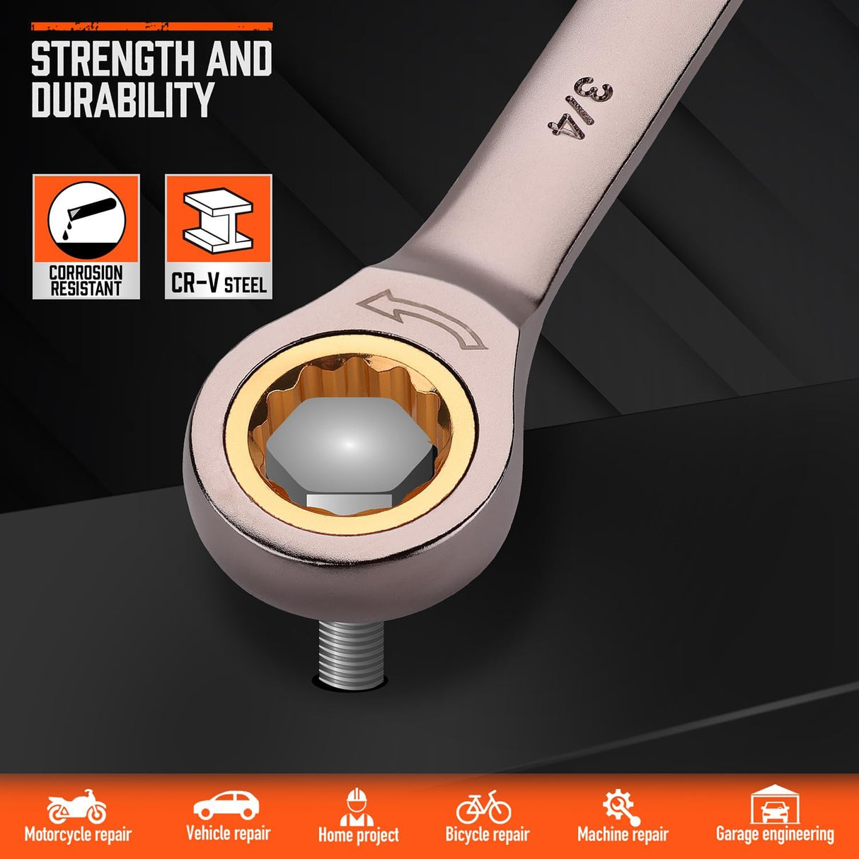 HORUSDY 24-piece ratcheting wrench set with SAE and metric sizes, CR-V steel, 72-tooth gear, and portable organizer tray