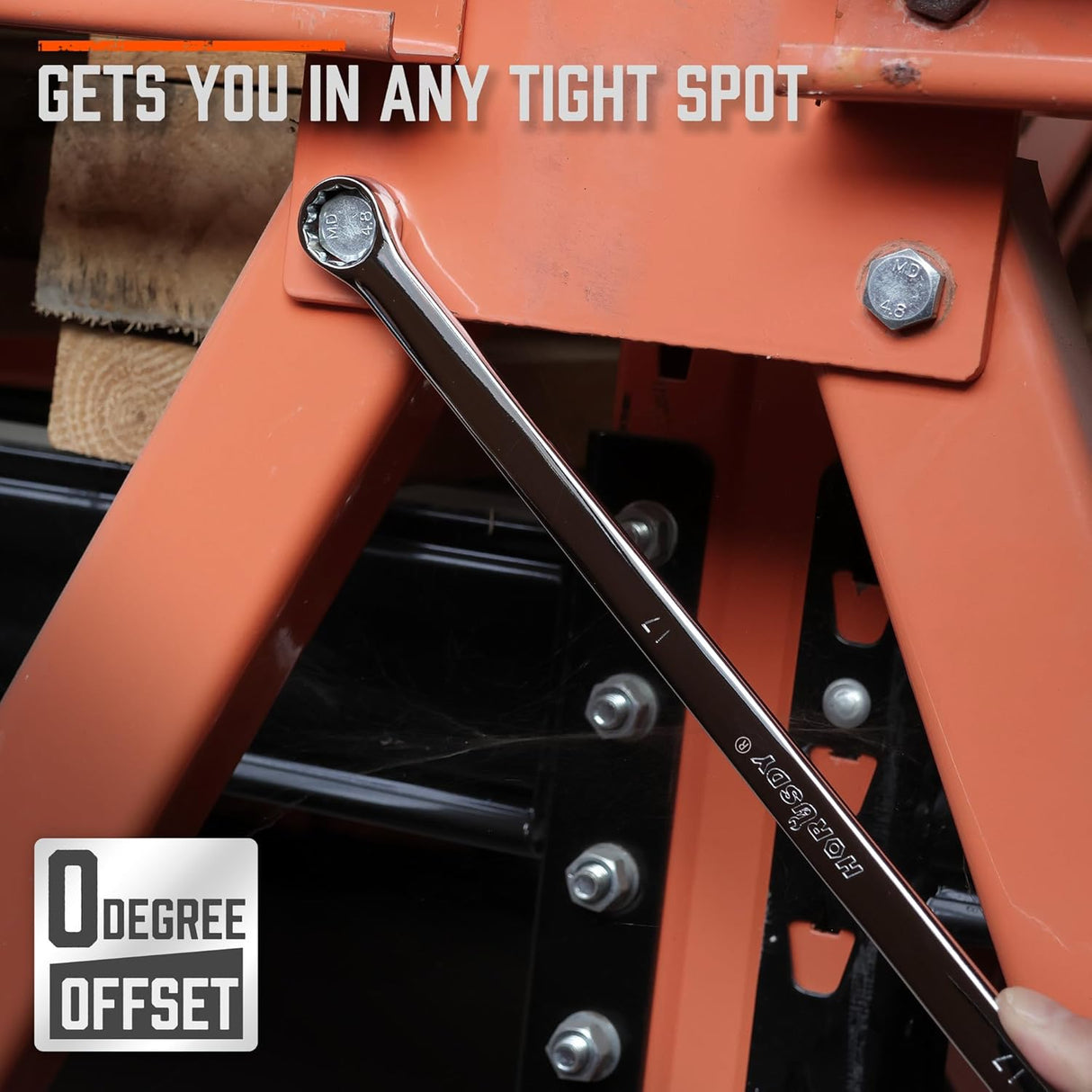 HORUSDY 9-piece extra long metric ratcheting wrench set with 72-tooth gear, Cr-V steel construction, mirror polish, and roll-up storage pouch