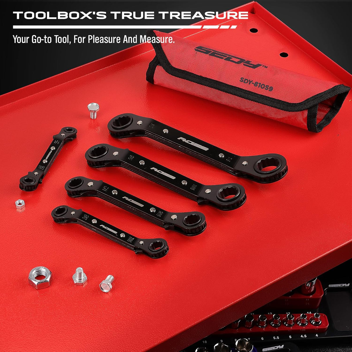 SEDY 5-piece SAE ratcheting box wrench set with reversible offset heads and stubby handles for tight spaces