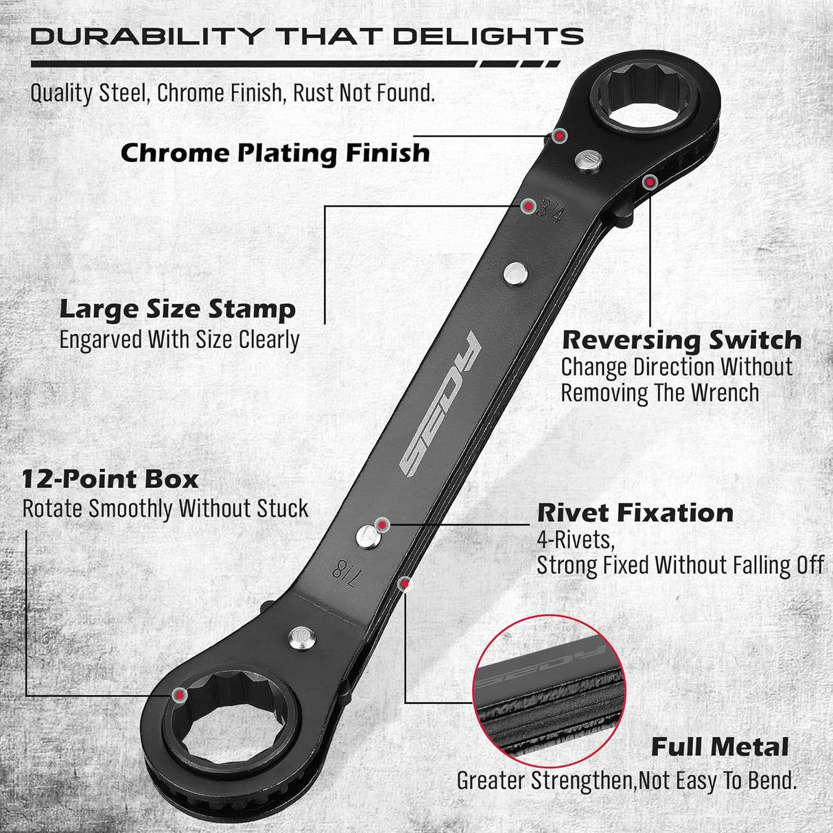 SEDY 5-piece SAE ratcheting box wrench set with reversible offset heads and stubby handles for tight spaces