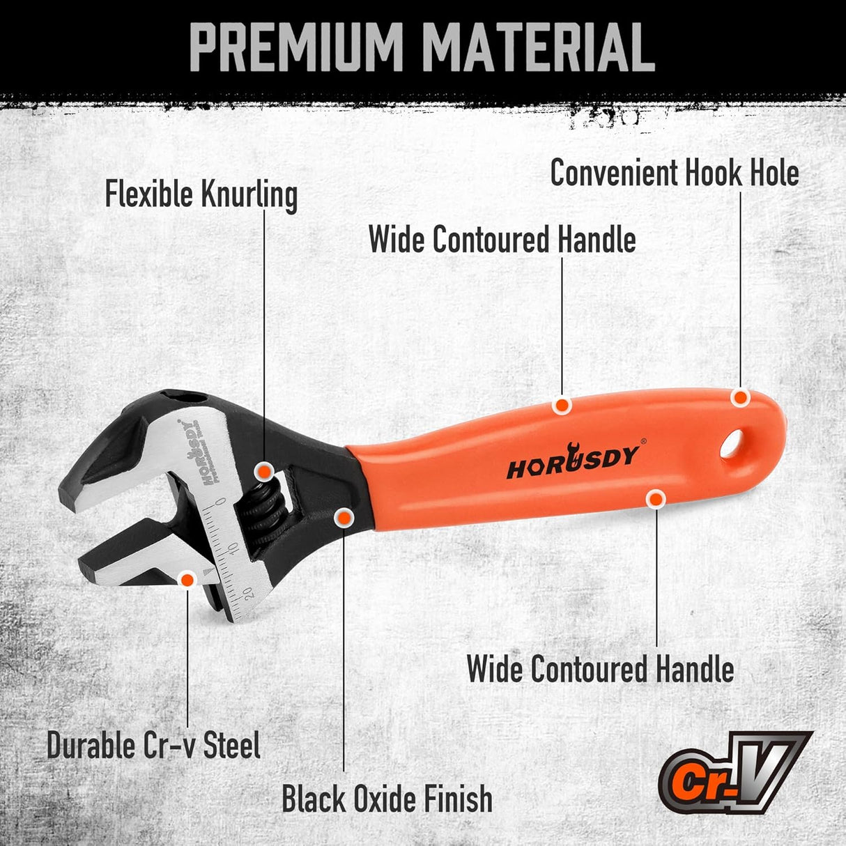 HORUSDY 6-Inch Adjustable Wrench, Cr-V Steel Metric & SAE Scale Spanner with Wide Jaw and Soft Grip Handle, 24mm Capacity