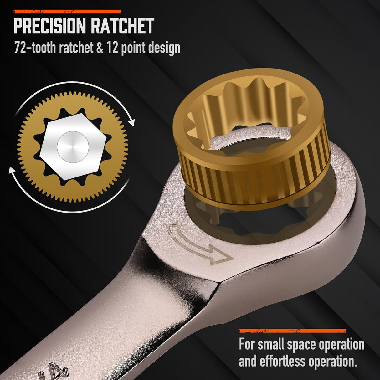 HORUSDY 12-piece ratcheting combination wrench set with CR-V steel construction, 72-tooth gear, and organizer tray