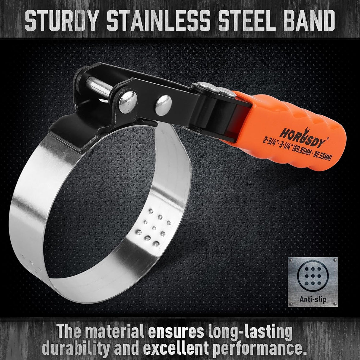 HORUSDY Adjustable Oil Filter Wrench with Stainless Steel Band and Swivel Handle for Easy Removal