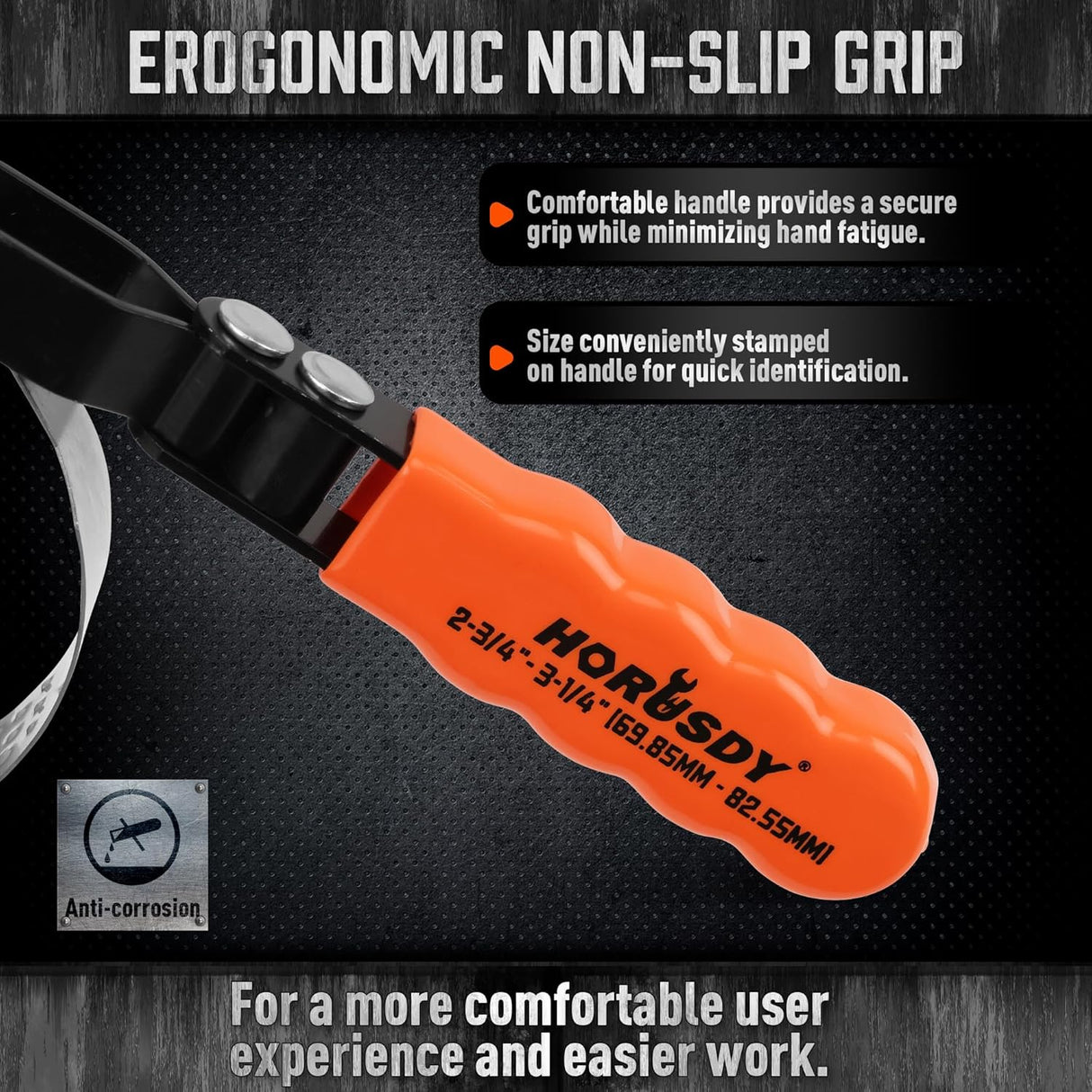 HORUSDY Adjustable Oil Filter Wrench with Stainless Steel Band and Swivel Handle for Easy Removal