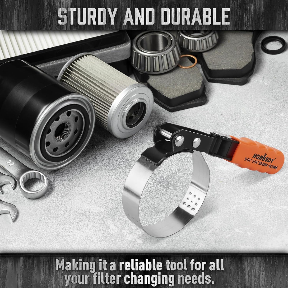 HORUSDY Adjustable Oil Filter Wrench with Stainless Steel Band and Swivel Handle for Easy Removal
