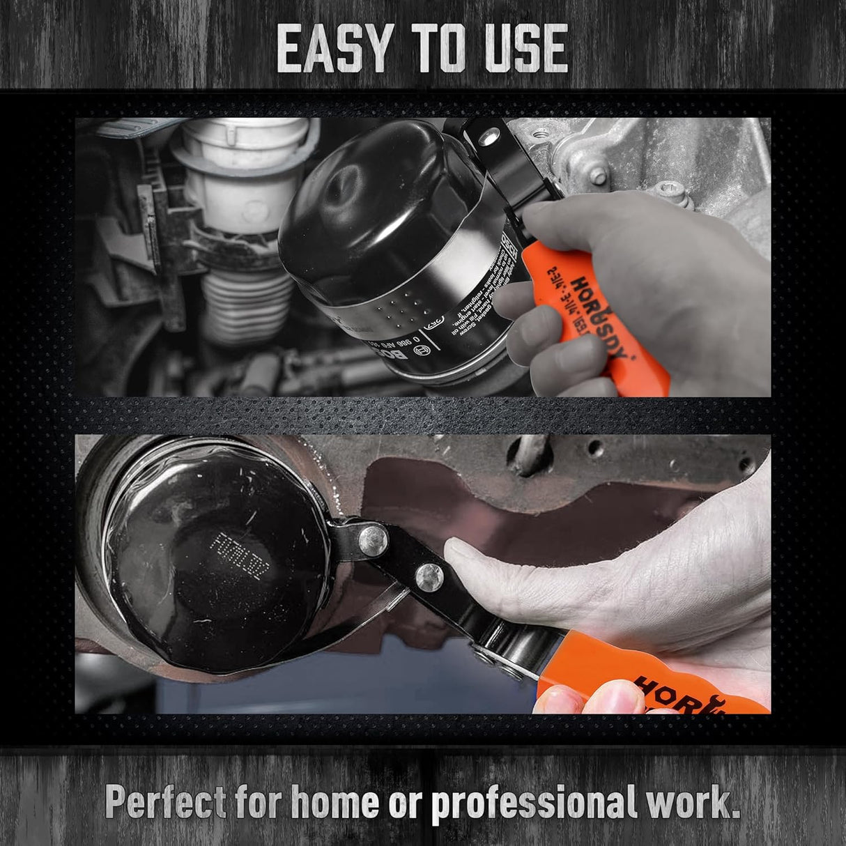 HORUSDY Adjustable Oil Filter Wrench with Stainless Steel Band and Swivel Handle for Easy Removal