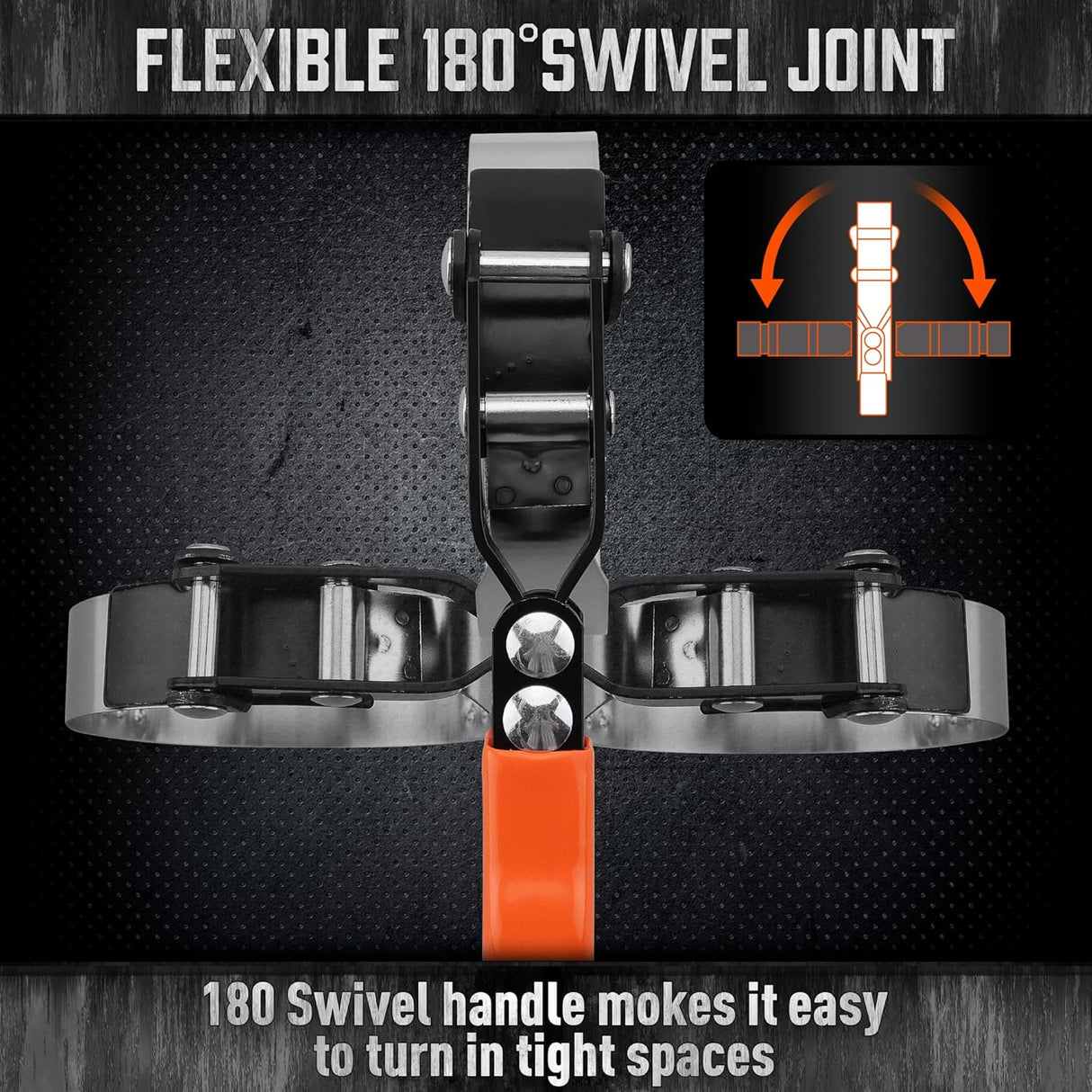 HORUSDY adjustable oil filter wrench with orange ergonomic handle and stainless steel band