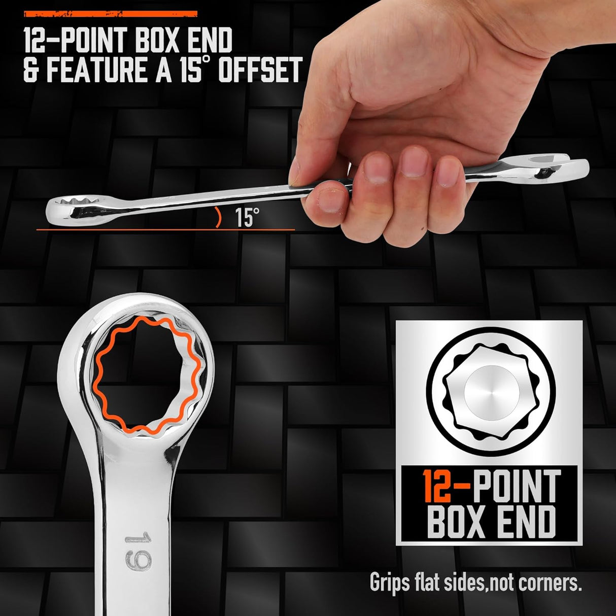 HORUSDY 22-piece combination wrench set with SAE and metric sizes, polished CR-V steel, and storage organizer