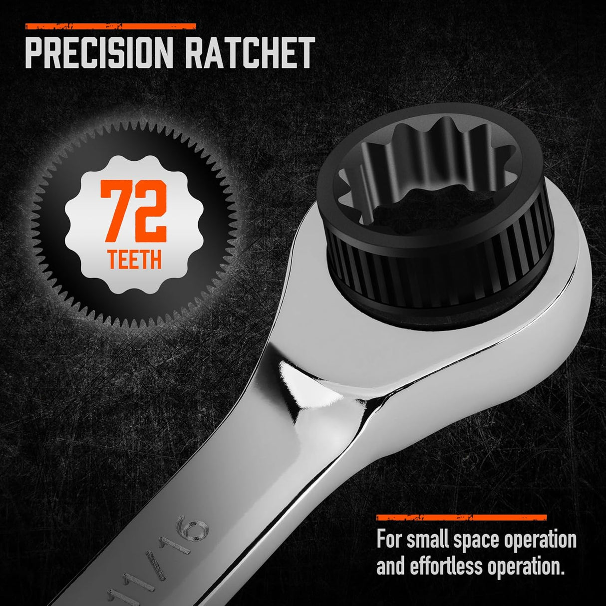 HORUSDY 26-piece ratcheting wrench set with SAE and metric sizes, CR-V steel, and carrying tray