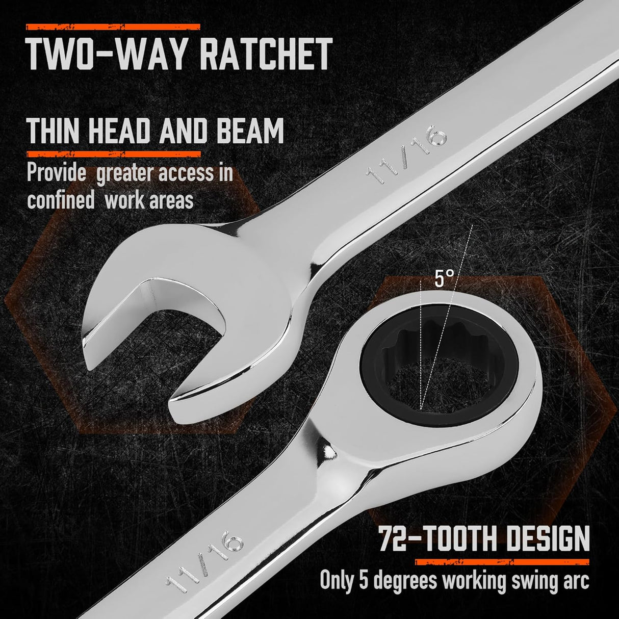 HORUSDY 26-piece ratcheting wrench set with SAE and metric sizes, CR-V steel, and carrying tray