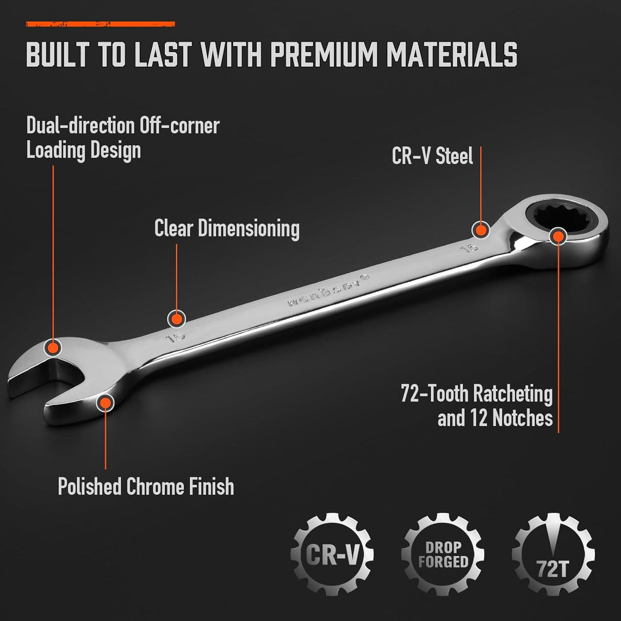 HORUSDY 13-piece metric ratcheting wrench set from 6mm to 19mm with CR-V steel and storage tray