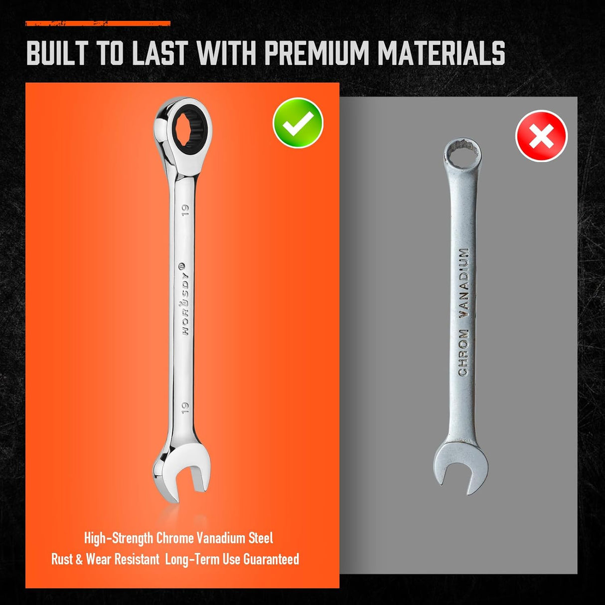 HORUSDY 13-piece metric ratcheting wrench set from 6mm to 19mm with CR-V steel and storage tray