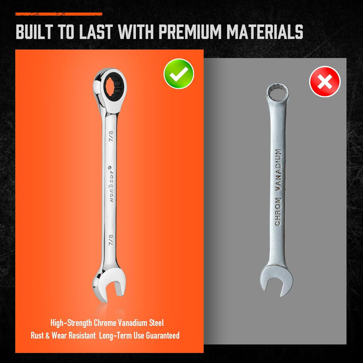 HORUSDY 13-piece SAE ratcheting wrench set from 1/4 inch to 7/8 inch with CR-V steel and storage tray