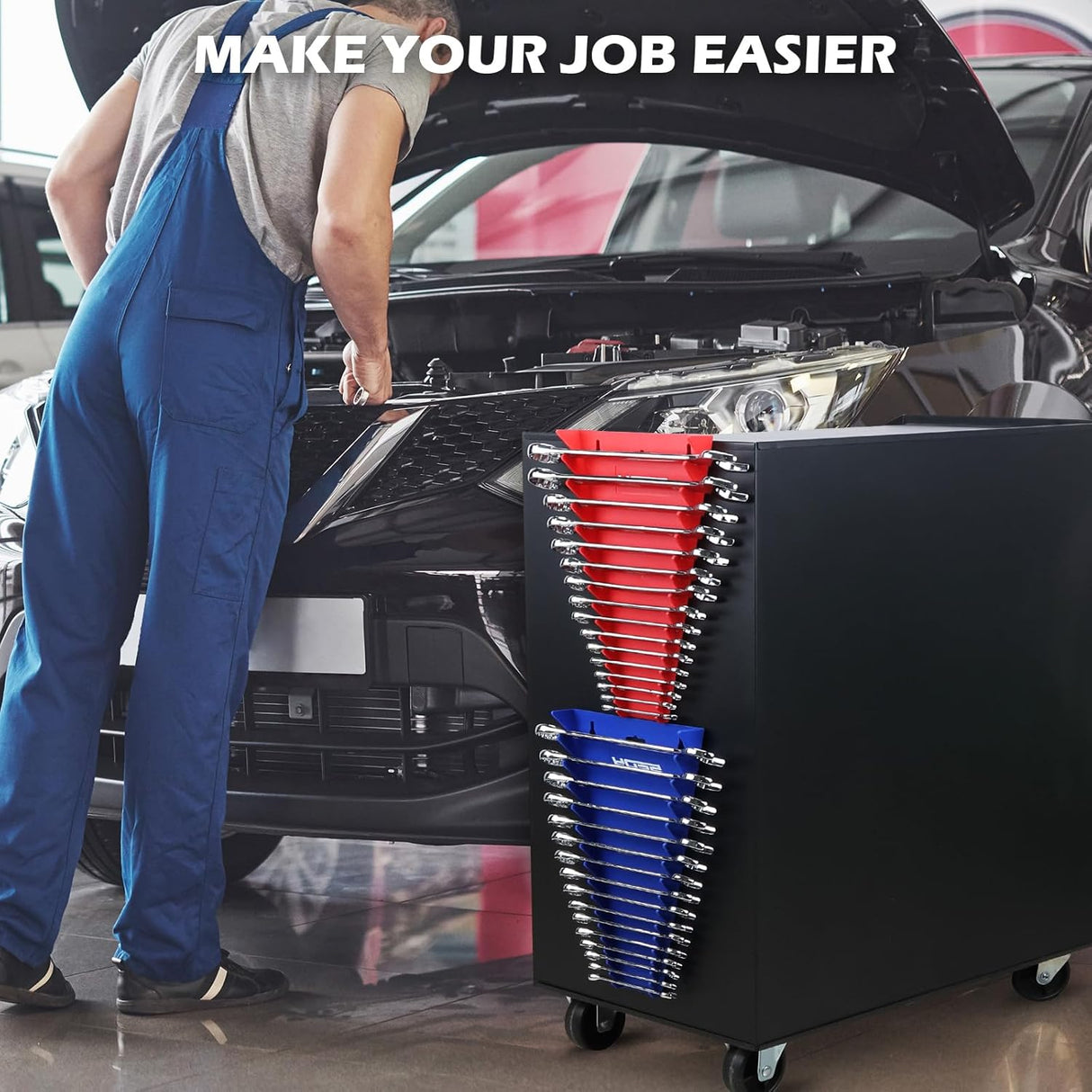 SEDY 2PC Magnetic Wrench Organizer 32-Slot SAE Metric Holder