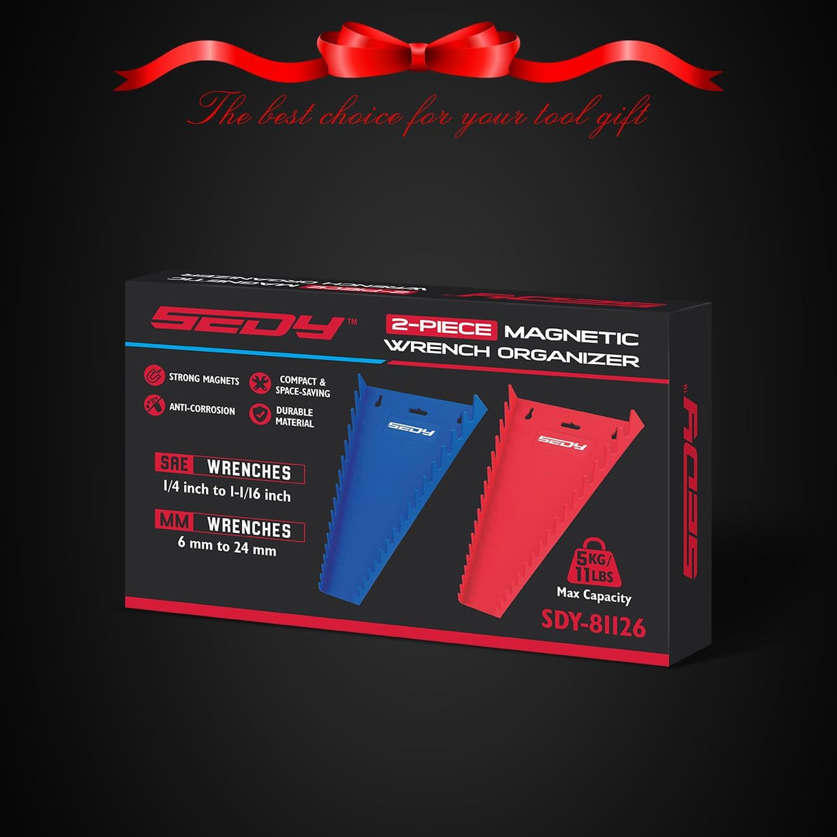 SEDY 2PC Magnetic Wrench Organizer 32-Slot SAE Metric Holder