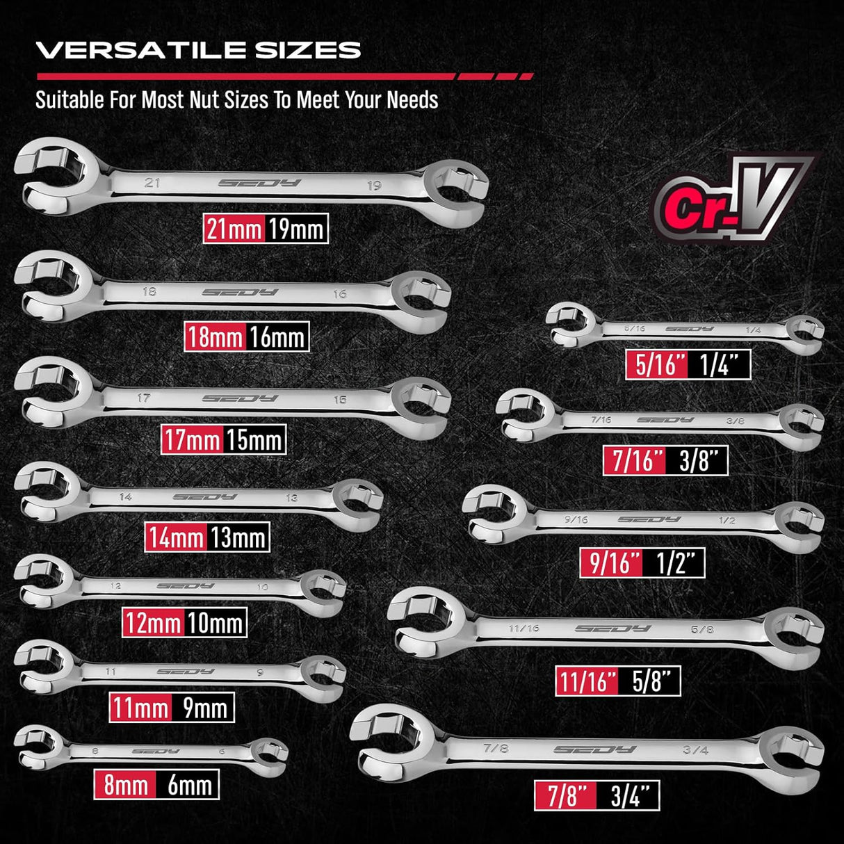 12-Piece Fuel Line Wrench Set, SAE & Metric, Chrome Vanadium Steel, 72-Tooth Precision, Premium Rolling Bag