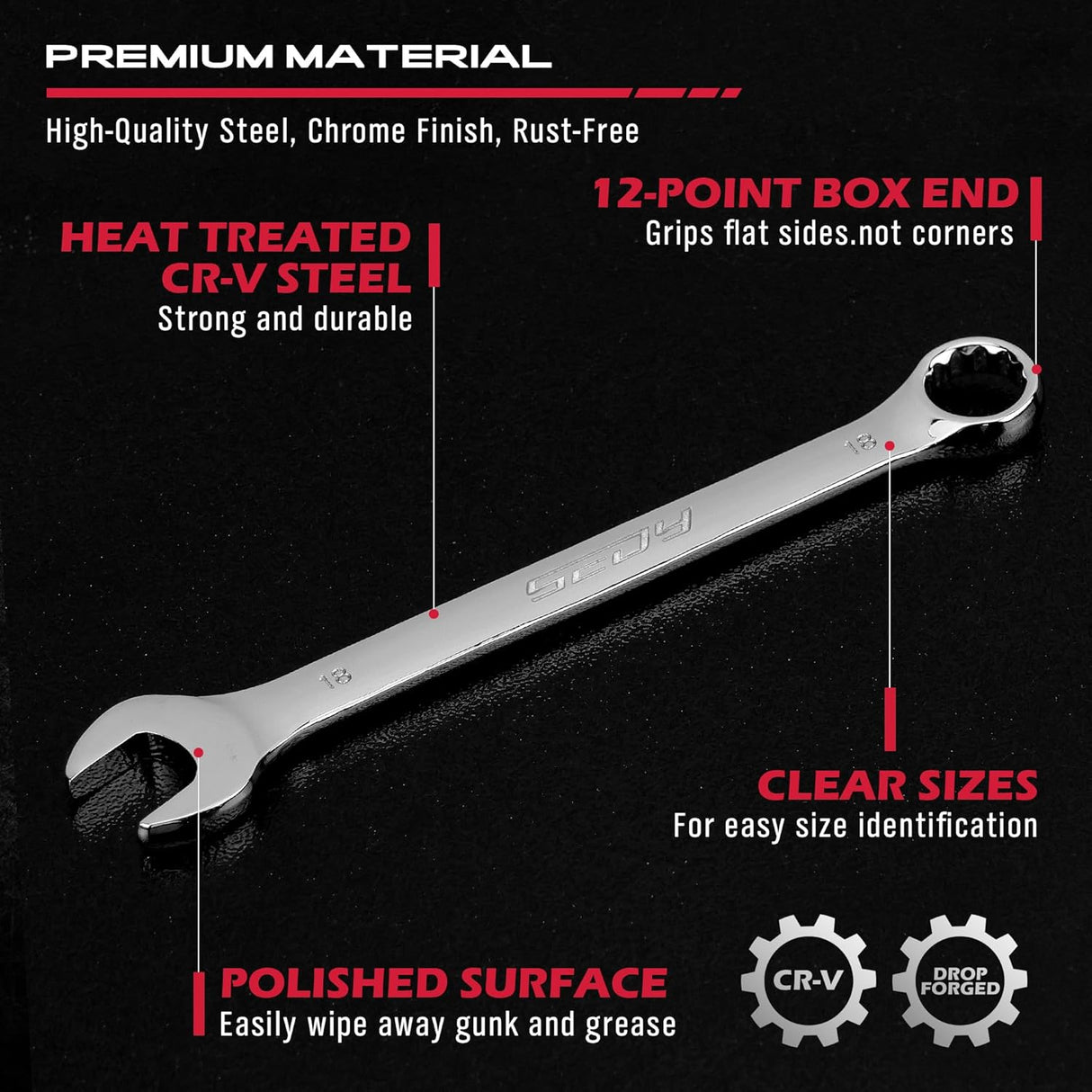 SEDY 32-piece SAE and metric combination wrench set with chrome finish, portable organizer tray, and polished 12-point box ends