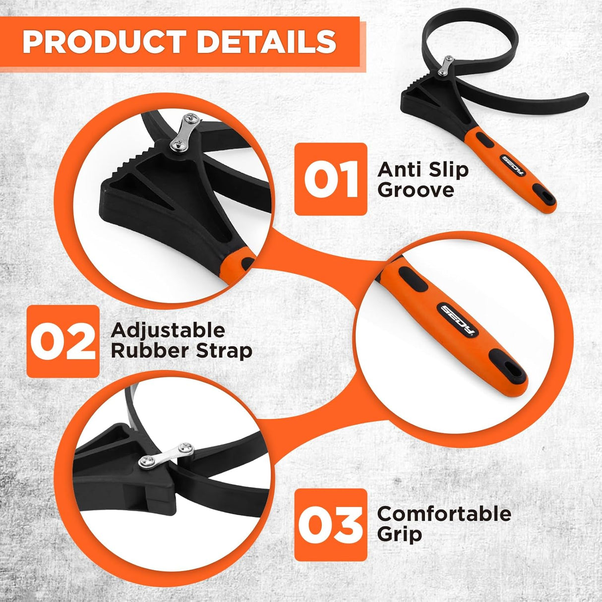 2-piece adjustable strap wrench set with 4" and 6" rubber straps for oil filters, jar lids, drain caps, sink nuts, shower heads, and plumbing valves.