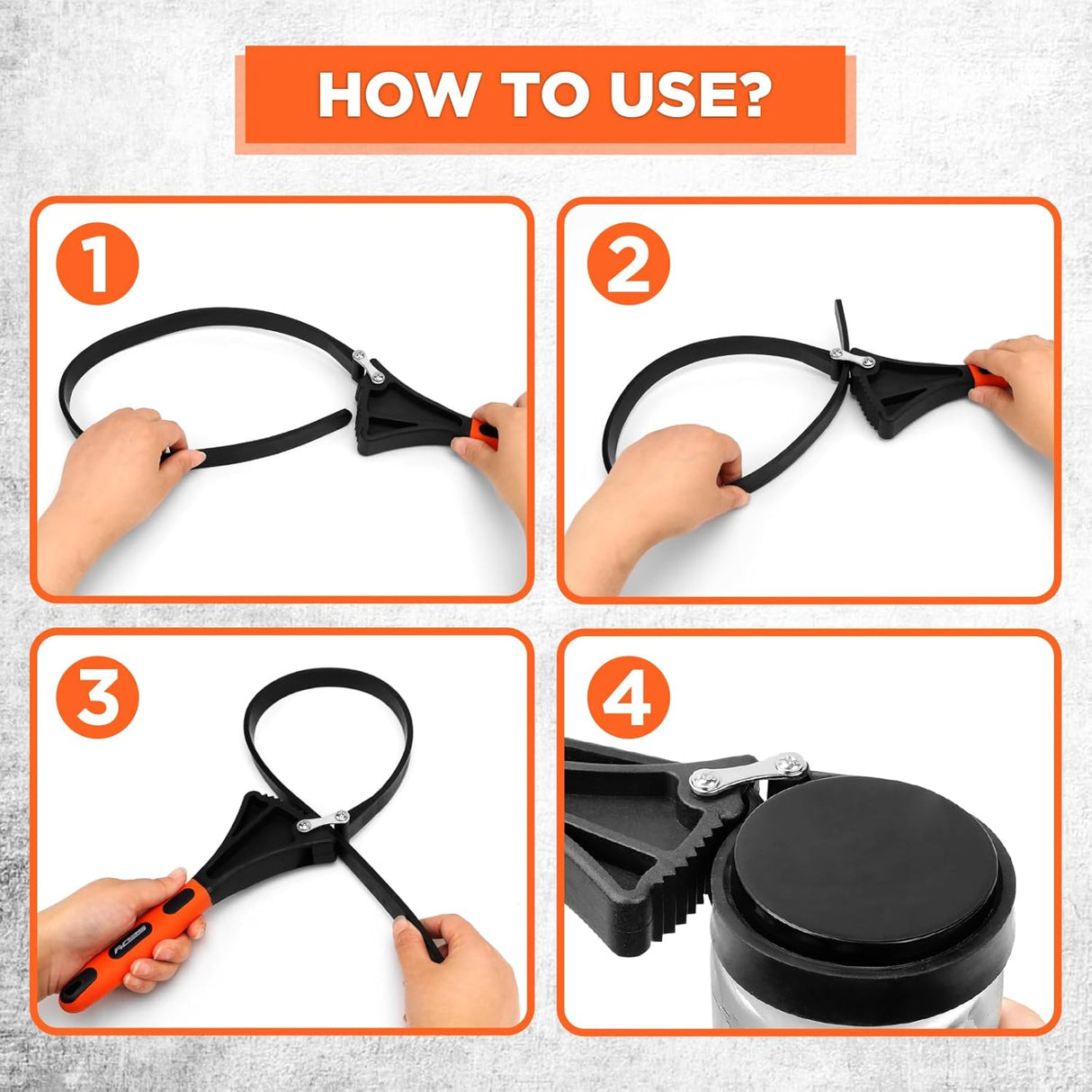 2-piece adjustable strap wrench set with 4" and 6" rubber straps for oil filters, jar lids, drain caps, sink nuts, shower heads, and plumbing valves.