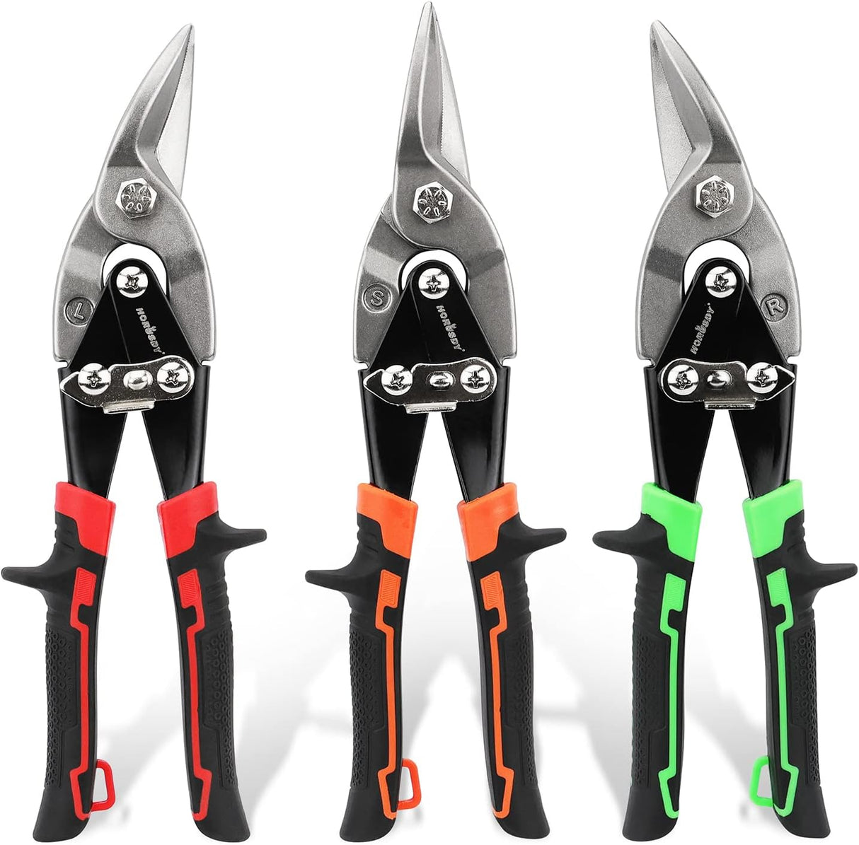 HORUSDY 3-piece mini precision pliers set with orange comfort grips and organizer tray for electronics, jewelry making, and DIY repairs.