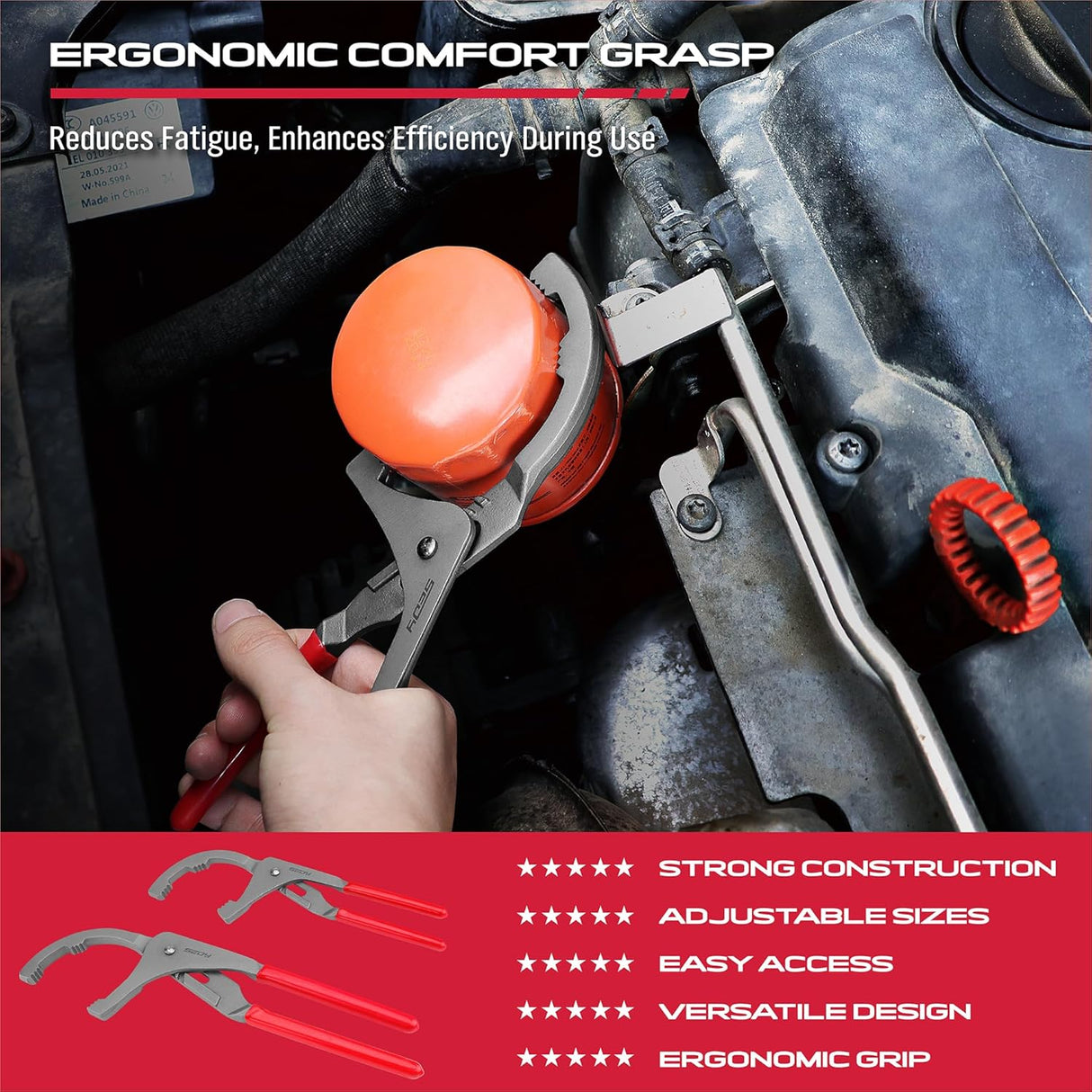 SEDY 2-piece oil filter wrench set, adjustable sizes, ergonomic grip for easy filter removal, suitable for automotive maintenance