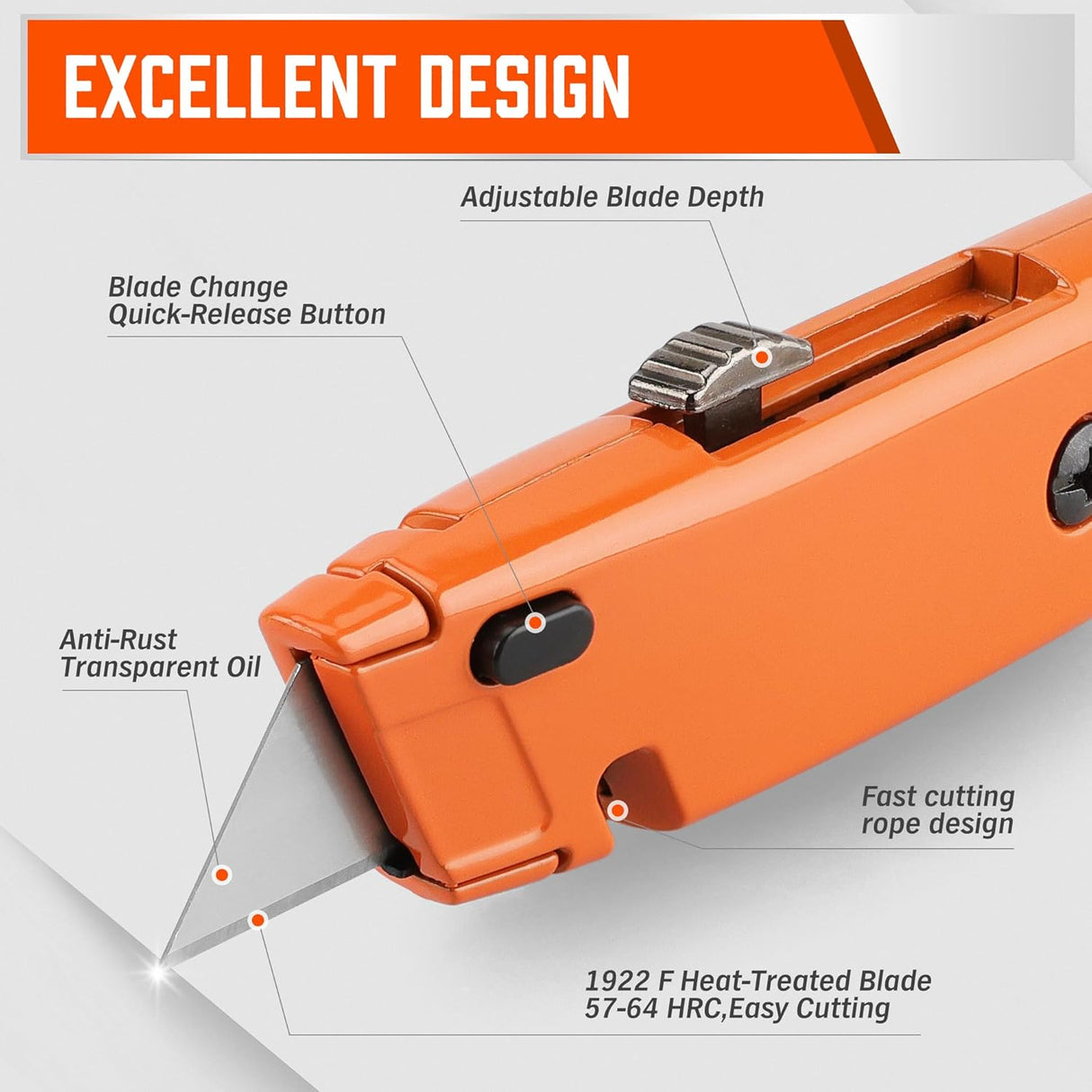 HORUSDY 2-Pack Heavy Duty Utility Knife Set, SK5 Blades, Aluminum Body, Retractable Box Cutter for Cardboard Plastic Foam
