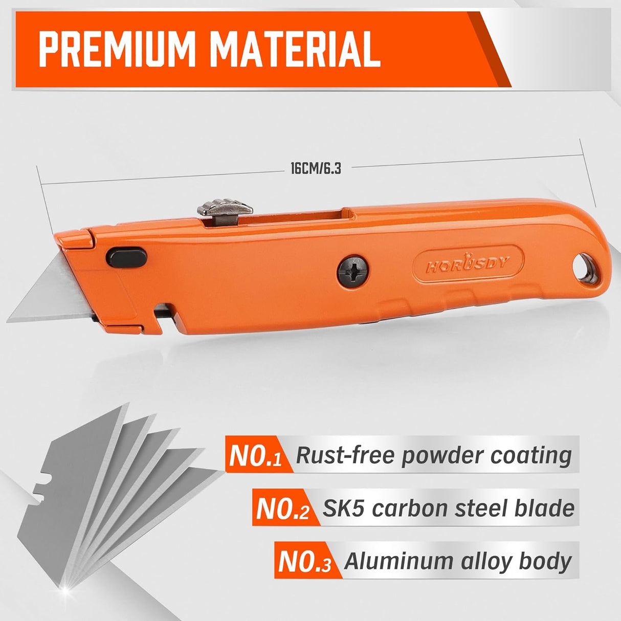 HORUSDY 2-Pack Heavy Duty Utility Knife Set, SK5 Blades, Aluminum Body, Retractable Box Cutter for Cardboard Plastic Foam