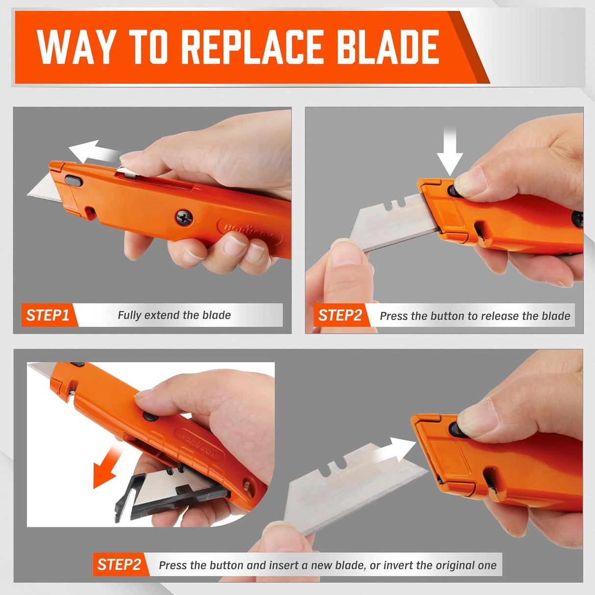 HORUSDY 2-Pack Heavy Duty Utility Knife Set, SK5 Blades, Aluminum Body, Retractable Box Cutter for Cardboard Plastic Foam