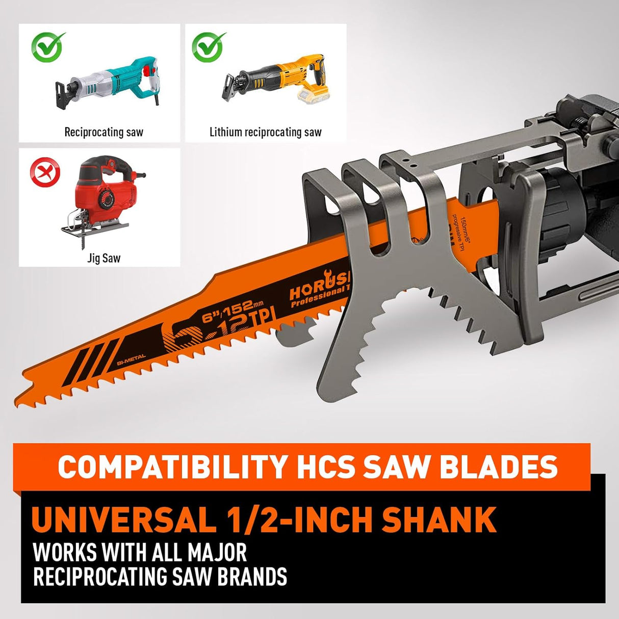 30-piece HORUSDY 6-inch bi-metal reciprocating saw blade set for wood and nail cutting, with storage case