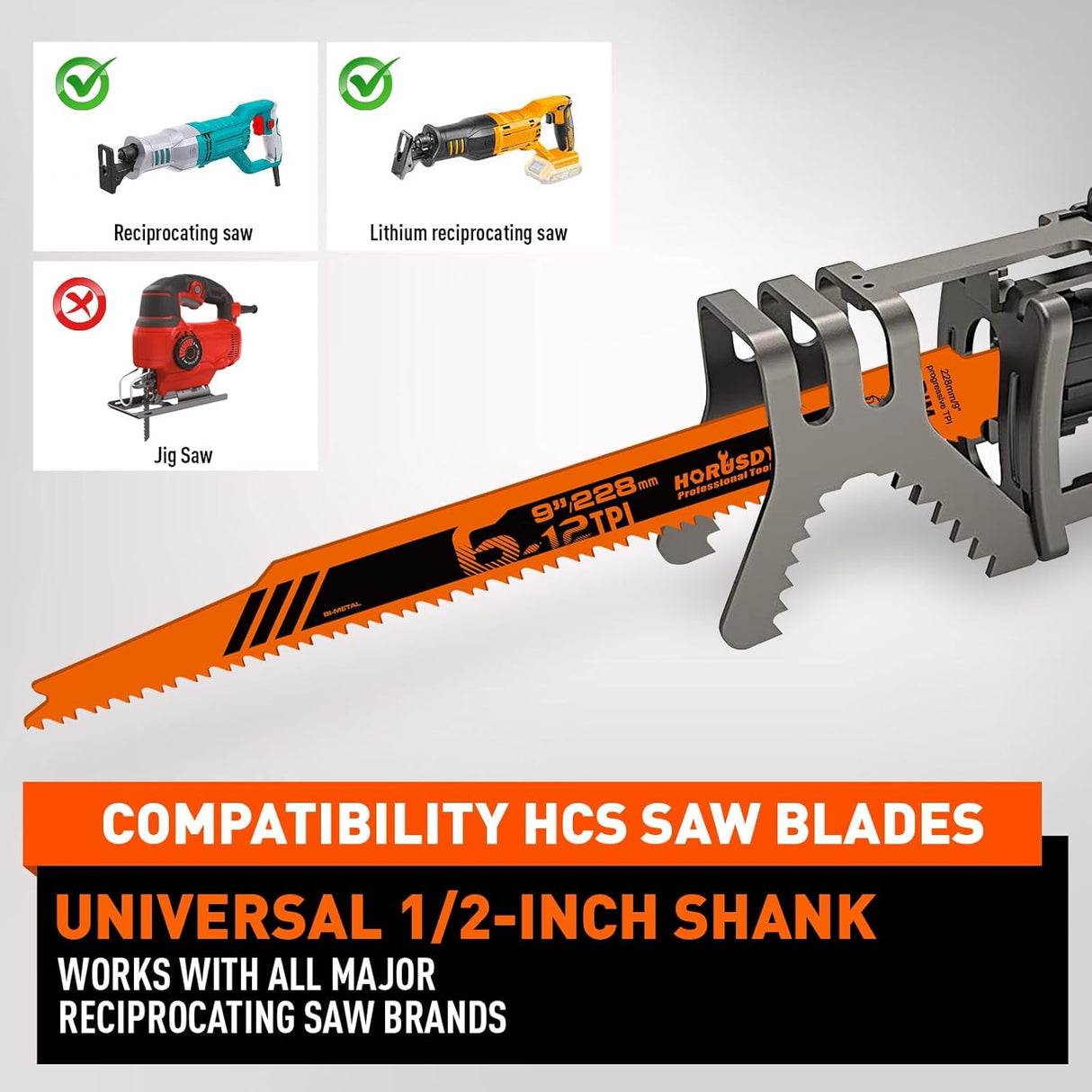 HORUSDY 9 inch bi-metal reciprocating saw blades for wood and nail cutting, 30-pack with plastic storage case