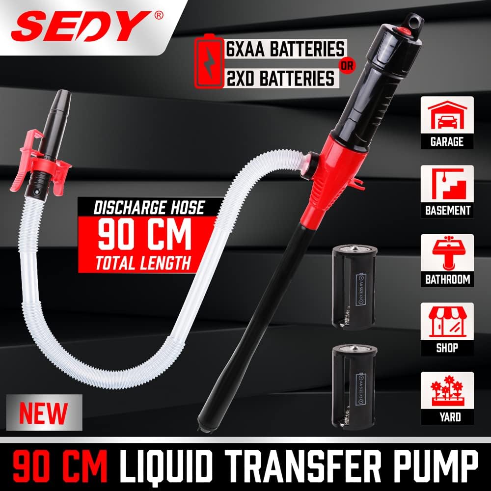 Sedy Liquid Transfer Pump with 90CM Hose, Battery Operated, Fast and Efficient for Gas, Water, Oil, and More - Portable and Durable Tool